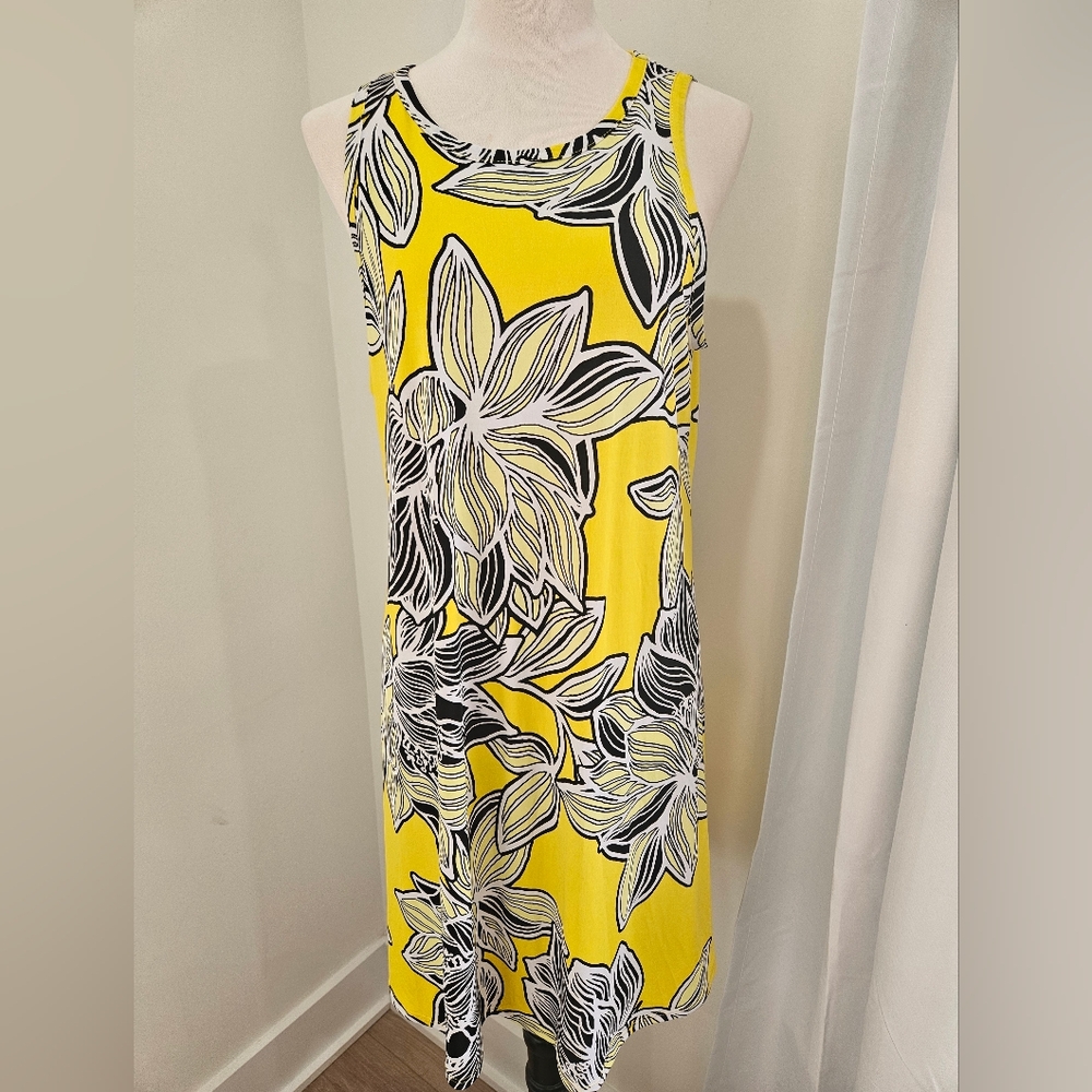 MSK Yellow Floral Sleeveless Shift Dress – Size L